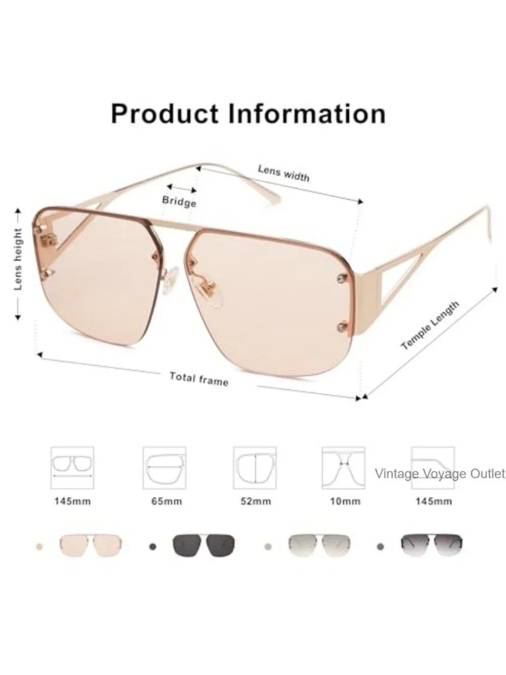 Rimless Metal Aviator Sunglasses Unisex UV400 Protection